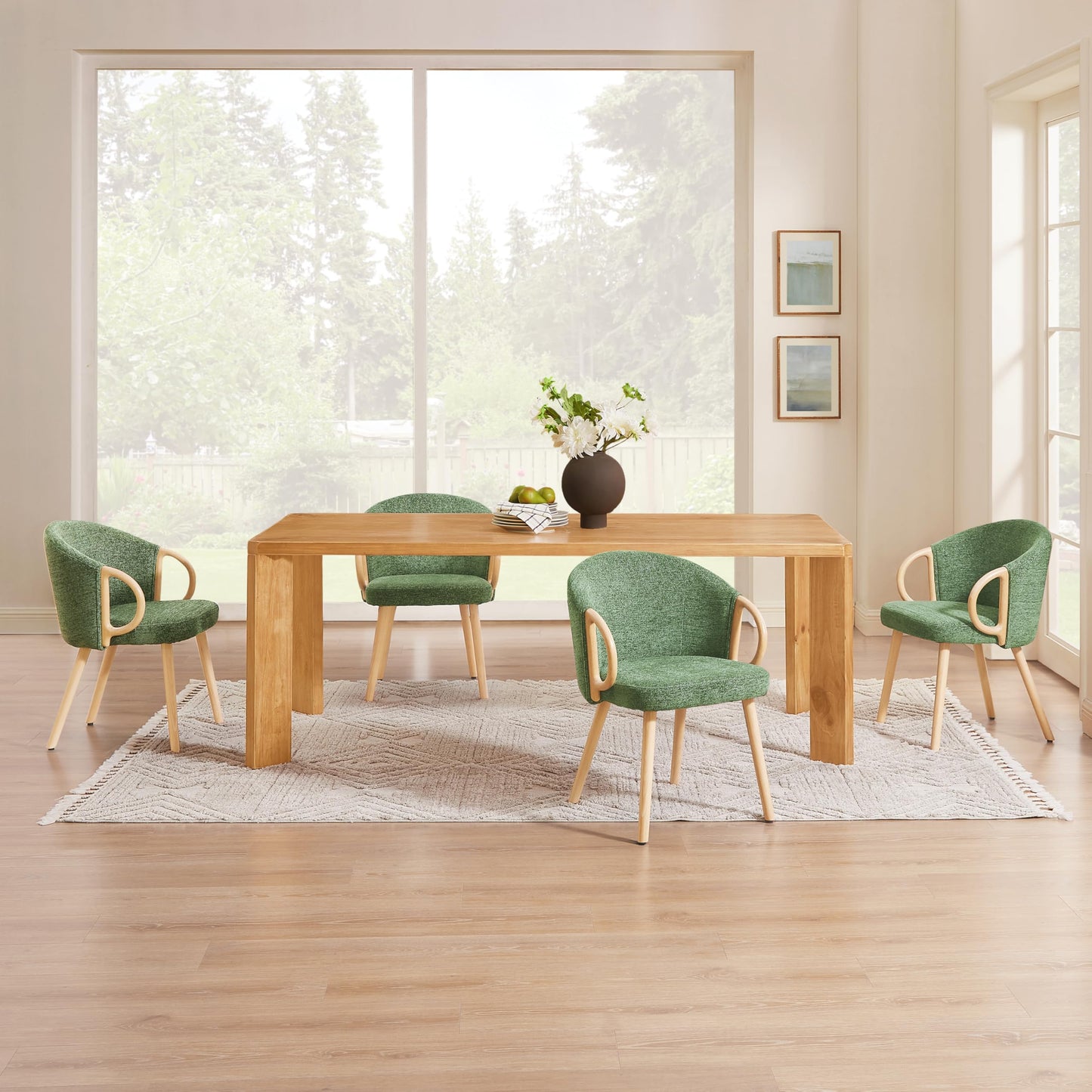 Art Leon Kitchen Chairs - Modern Fabric Dining Chairs, Upholstered Vanity Chairs Arm Chairs with Wood Legs for Living Room Bedroom, Set of 4, Green