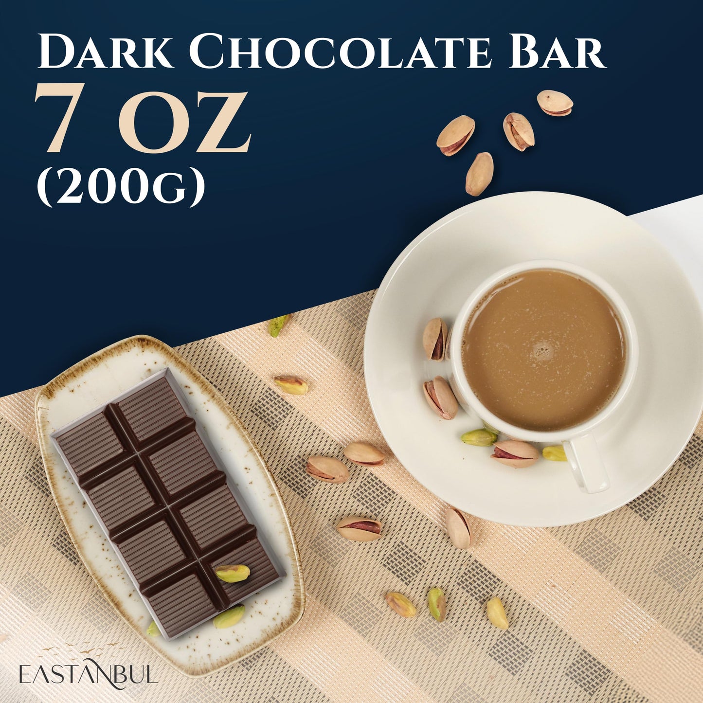 Eastanbul Dubai Dark Chocolate Bar Pistachio, 7oz, Premium Belgium Chocolate, Pistachio Dubai Bar, Viral Candy with Shredded Phyllo Dough, Knafeh, Gift Box