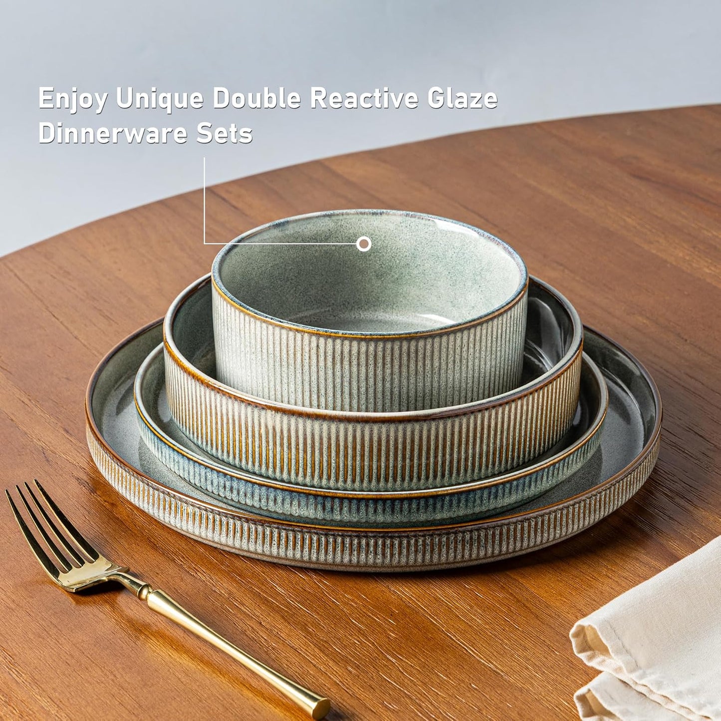 GBHOME Stoneware Dinnerware Sets for 4,Round Reactive Glaze Ceramic Plates and Bowls Set, Highly Scratch Resistant | Dishwasher & Microwave Safe Dishes Set,Service for 4(12Pcs)
