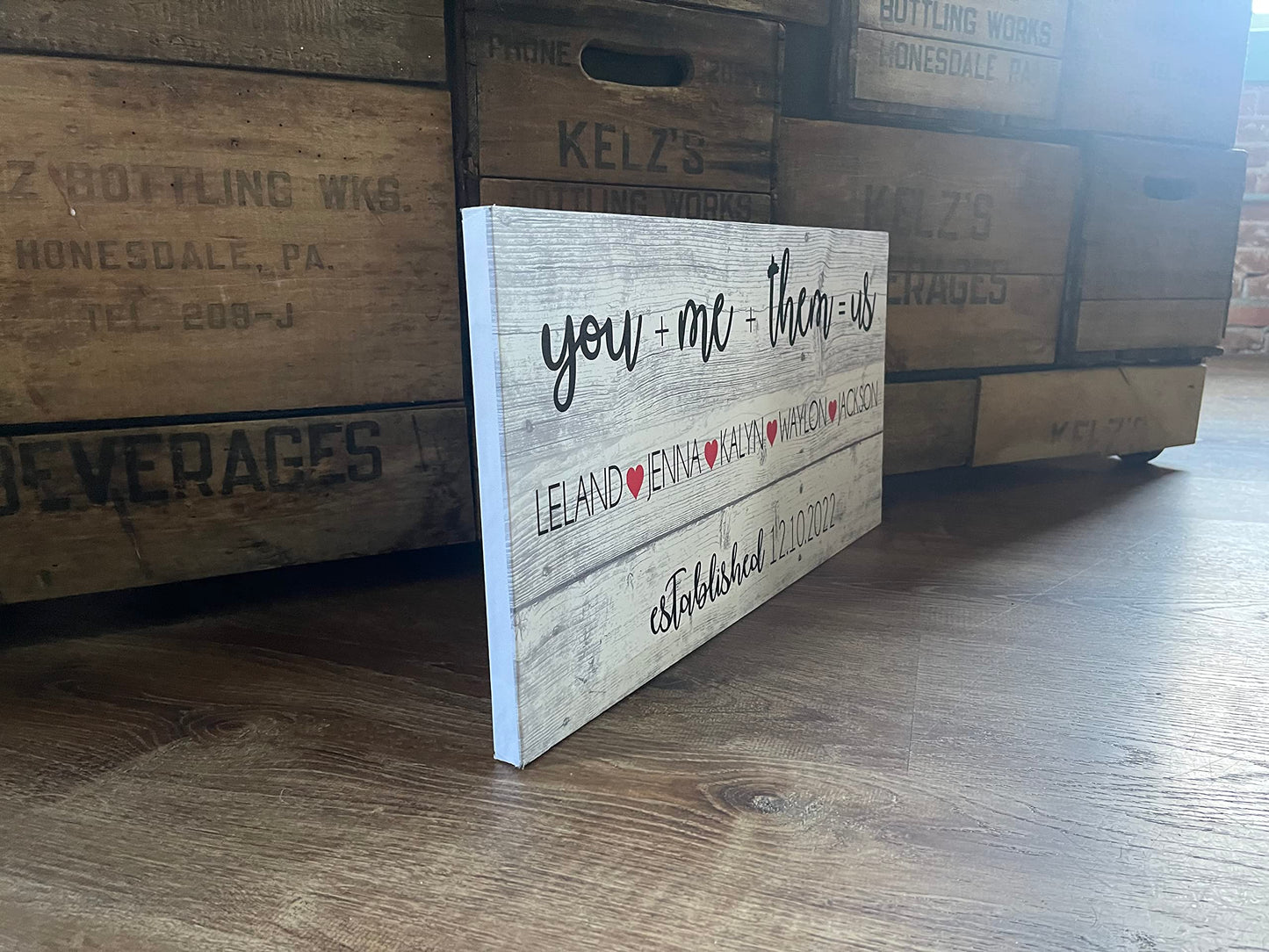 Blended Family, Wedding Gift, You + Me + Them = Us, PERSONALIZE, PERFECT Anniversary Gift or Welcome Sign, Rustic Canvas, Marriage