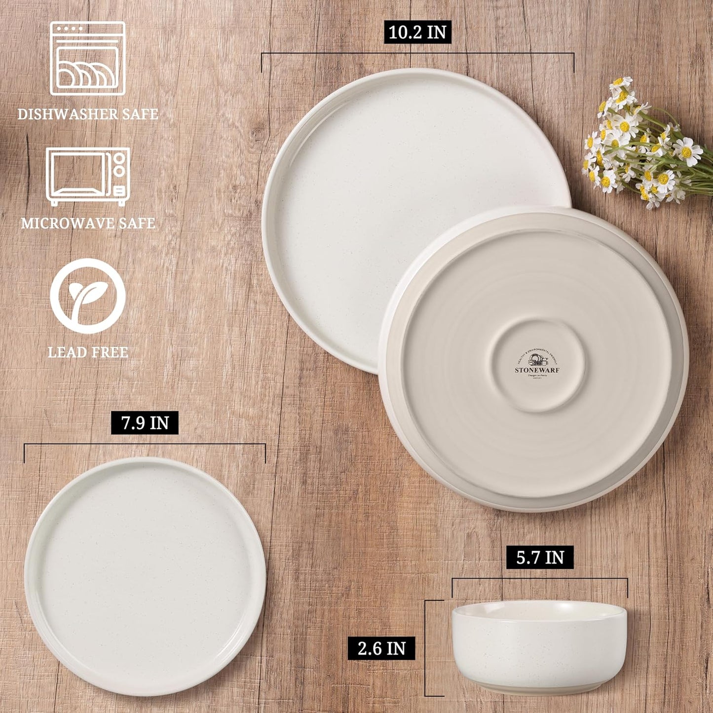HaWare Stoneware Dinnerware Sets, 12-Piece Plates and Bowls Set for 4, Dishes Set for Home Restaurant, Speckled Multicolor