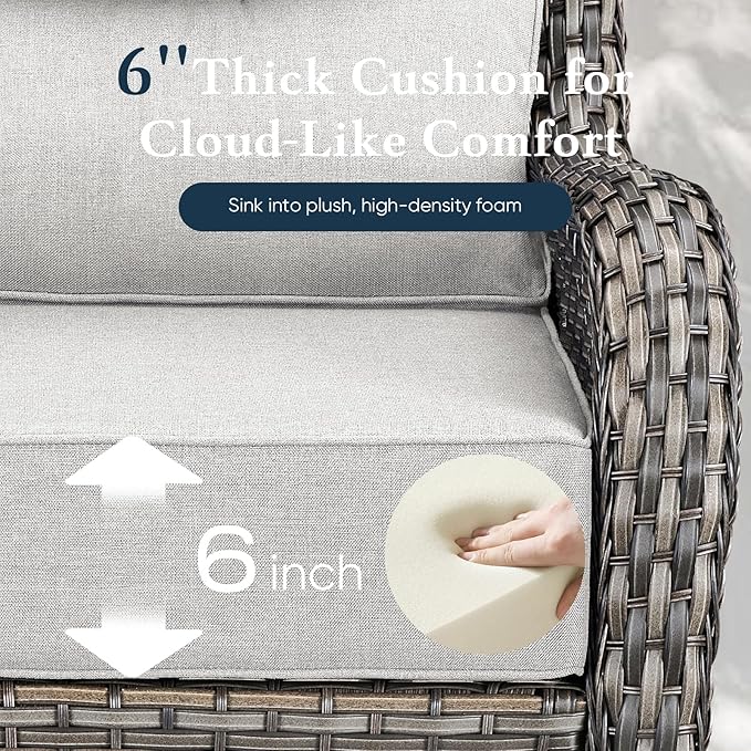 Belord Luxury 6" Thick Cushioned Outdoor Swivel Rocker Patio Chairs Set of 4 with Side Table, High Back Wicker Furniture Set with Ergonomic Zone Back, Conversation Set for Deck Porch - Grey+Beige