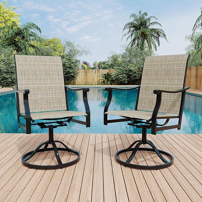 Outdoor Swivel Dining Chairs with Textilene Breathable Back, Swivel Patio Dining Chairs Set of 4, SwivelPatio SlingChairs Set for Poolside Lawn Garde