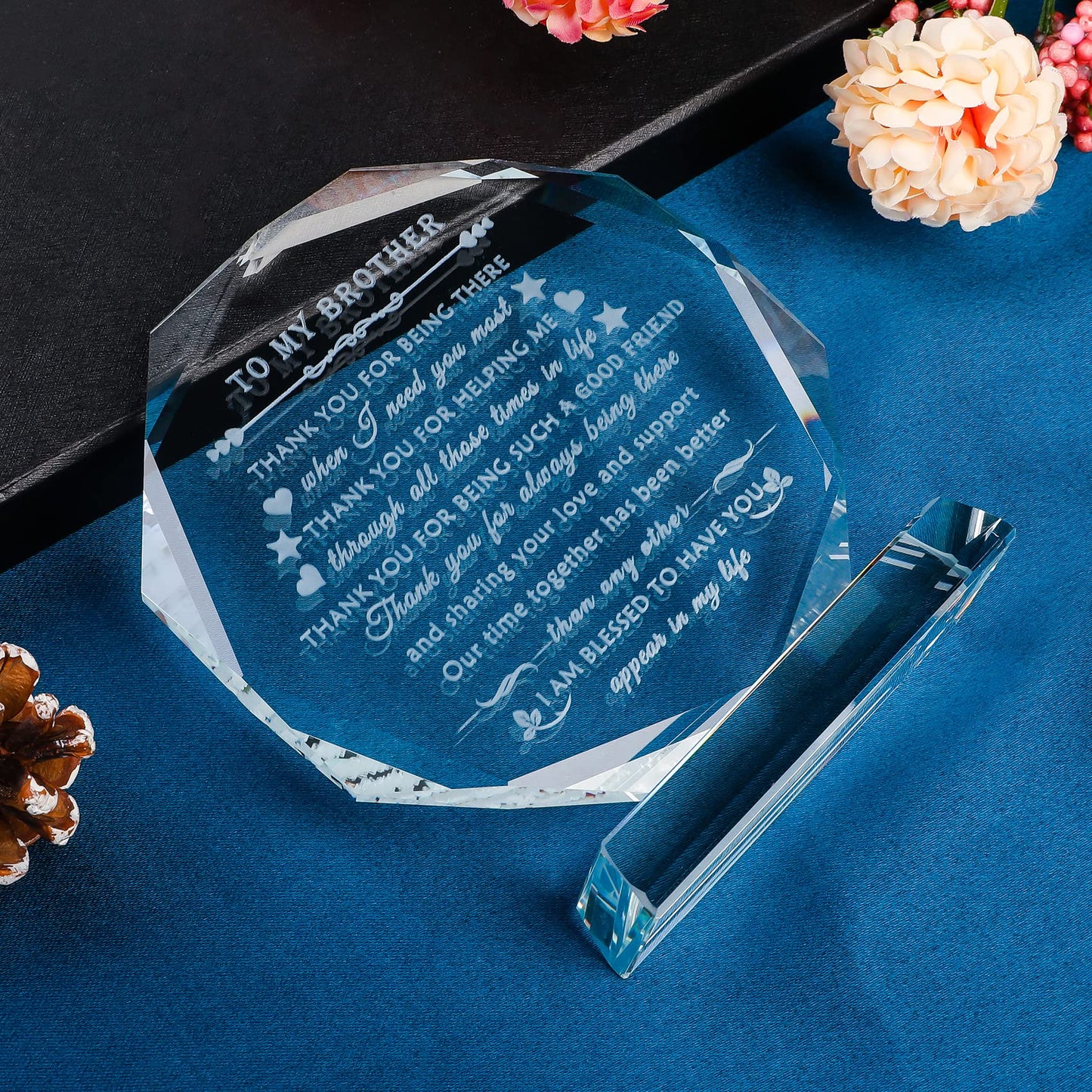 YWHL Brother Birthday Gifts Laser Engraved Crystal Keepsake Gift for Brother Adult on Valentine Day Fathers Day Graduation Meaningful Brother Gifts from Sister