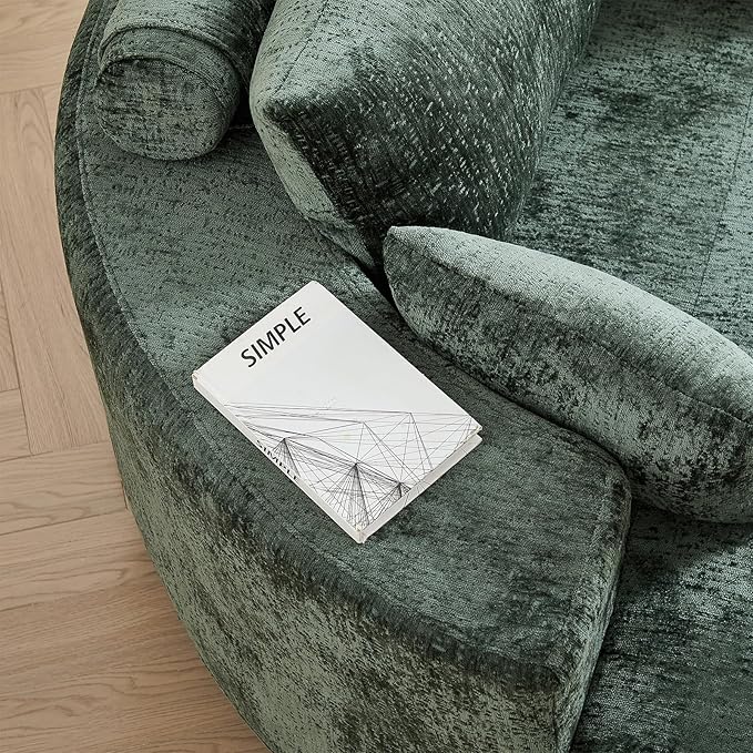 Oversized Round Swivel Chaise Longue Chair Indoor, Modern 55-inch 360 Degree Swivel Upholstered Chenille Deep Seat Circle Single Cloud Sofa Chair for Living Room Bedroom Apartment Office, Green