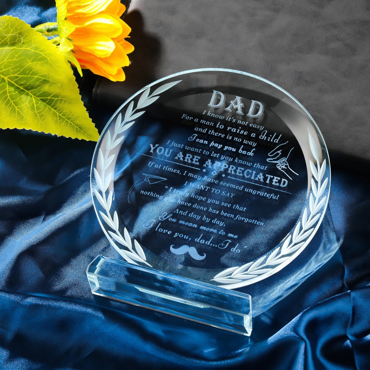 Qianwei Gifts for Dad Father's Birthday Day from Daughter Son Crystal Plaque Keepsake Present to My Dads Gift for Christmas Valentines New Year Thank You Gifts Ideas for Fathers