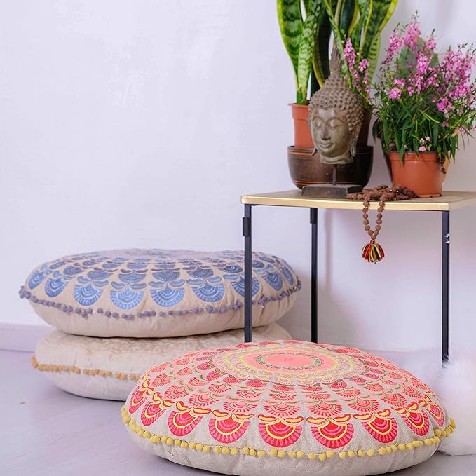 Mandala Life ART Bohemian Meditation Cushion Cover –Luxury, Artisan Room Décor Floor Pillow Case for Yoga, and Boho Chic Seating Area Floor Pillow – Accent Your Living Room, Bedroom, Kids