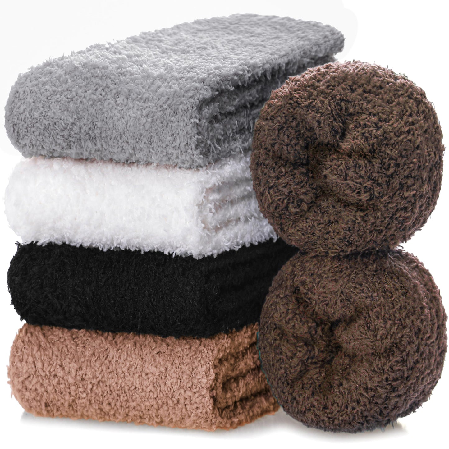FNOVCO Womens Fuzzy Socks Super Soft Fluffy Winter Warm Cozy Home Sleeping Socks (5 Pairs Solid Color F)