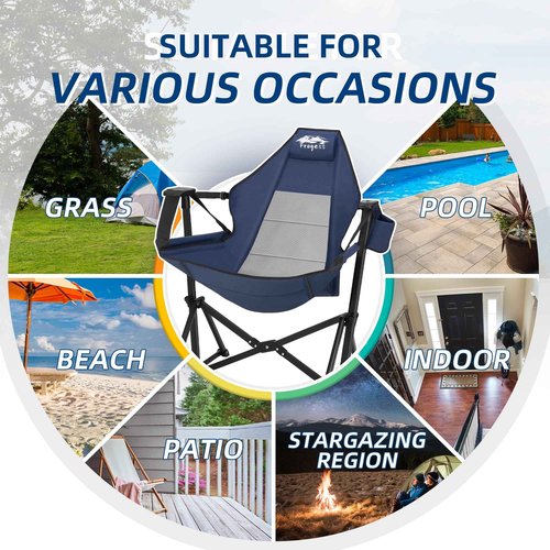 Fragess Hammock Camping Chair, Portable Camping Hammock Chair with Adjustable Back, Folding Hammock Chair Supports 330lbs, Rocking Camping Chair for Lawn, Camping, Patio, Traveling, Stargazer-Blue