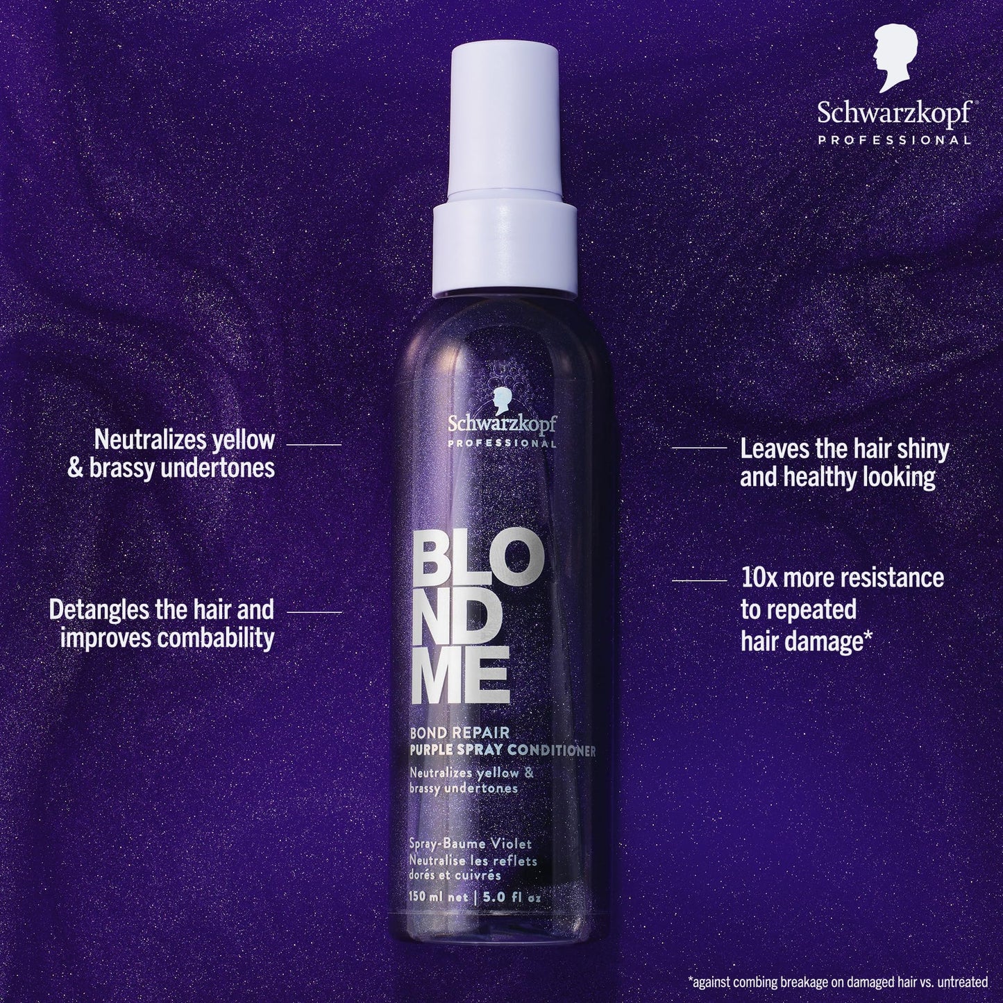 BlondMe Bond Repair Purple Spray Conditioner for Blonde Hair | Neutralize Yellow & Brassy Tones | Strengthen, Repair, & Prevent
