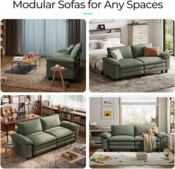 LINSY HOME 90'' Cloud Loveseat Sofa, Modular Sectional Couches Corduroy Cloud Couch Soft Modern Comfy Love Seat Sofa Set for Living Room Apartment Office, Green