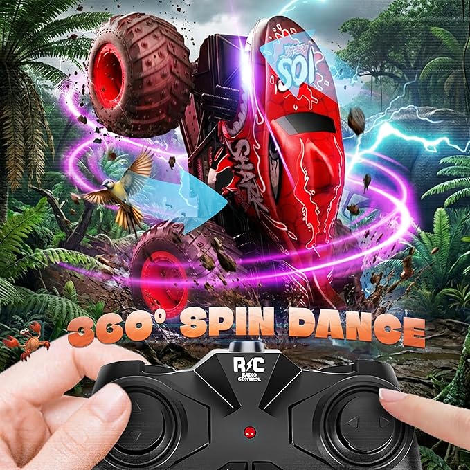 BEZGAR Monster Truck Toys - Remote Control Monster Truck with Light & Music, Dinosaur Toys for Kids, 1:20 Scale RC Truck with 360° Spins and Drifting, Remote Control Car for Boys 4-7 Red