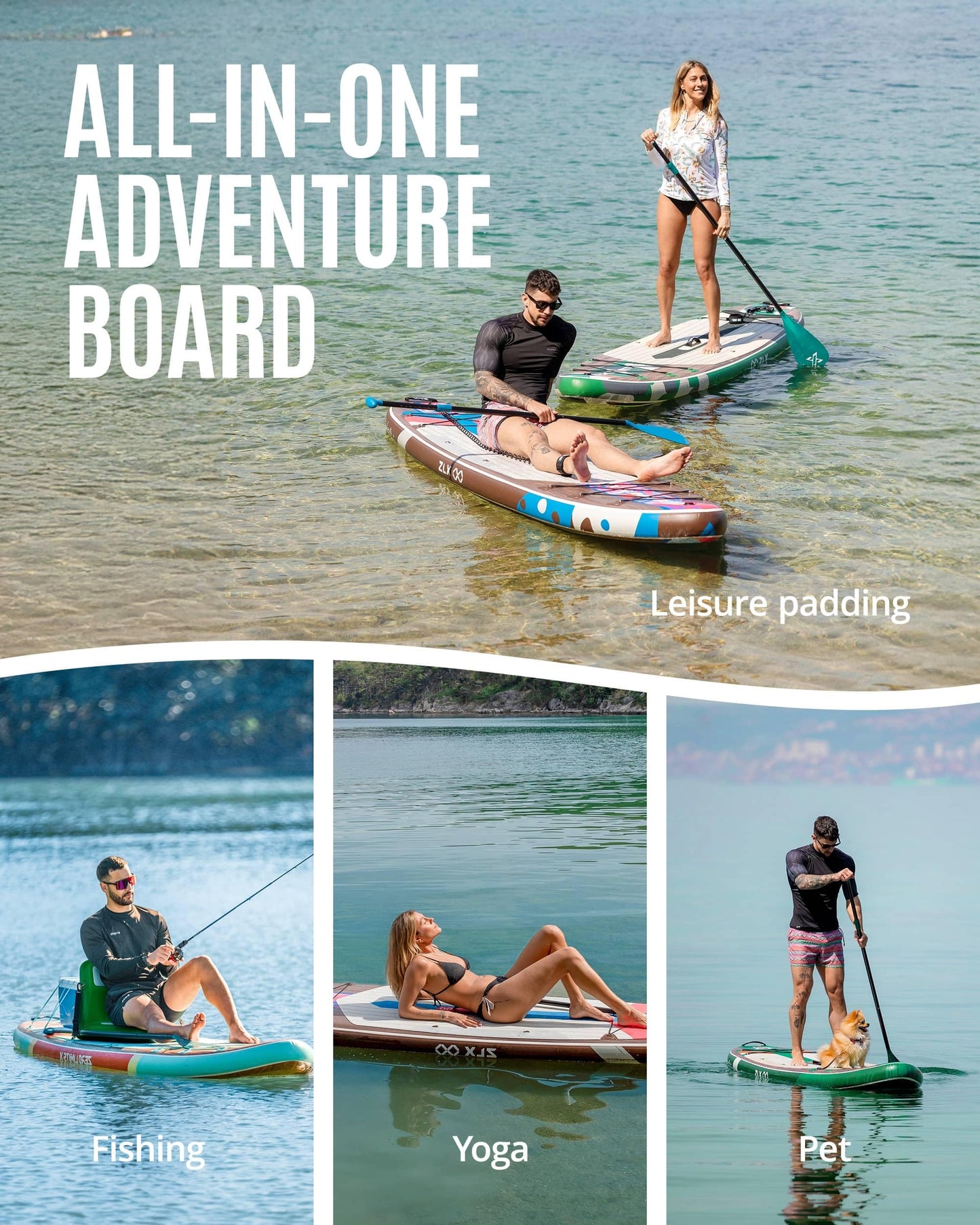 ZLX Inflatable Paddle Board with Seat, 10'6" Stand Up Paddleboard for Adults, Non-Slip Stable SUP, Unique Center Fin, Premium Accessories, Portable Blow Up Paddle Boards for Beginner, All Skill Levels