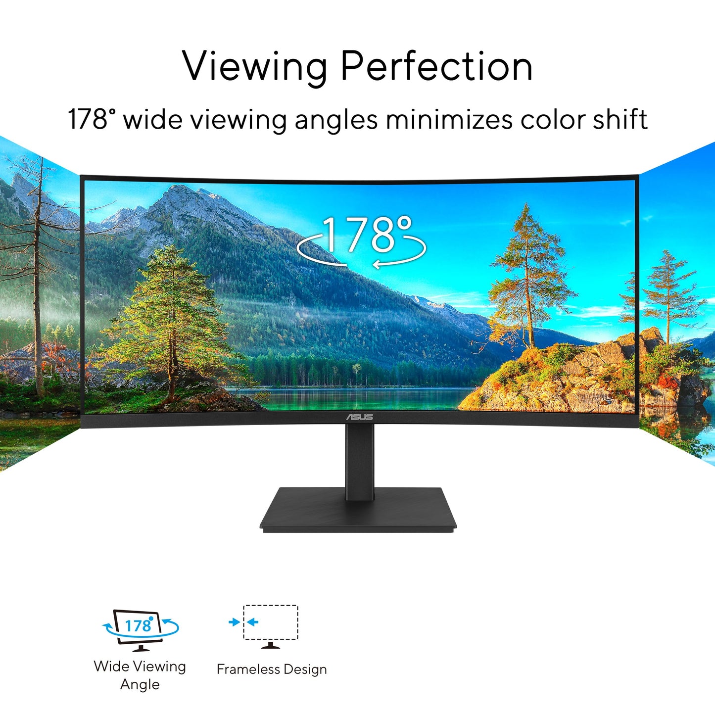 ASUS 34” Curved USB-C Docking Monitor (VA34VCPSR) - WQHD (3440x1440), 1500R Curvature, Frameless, USB-C PD 96W, RJ45, USB hub, Eye Care, Ergonomic, VESA Wall Mountable, 3 yr Warranty