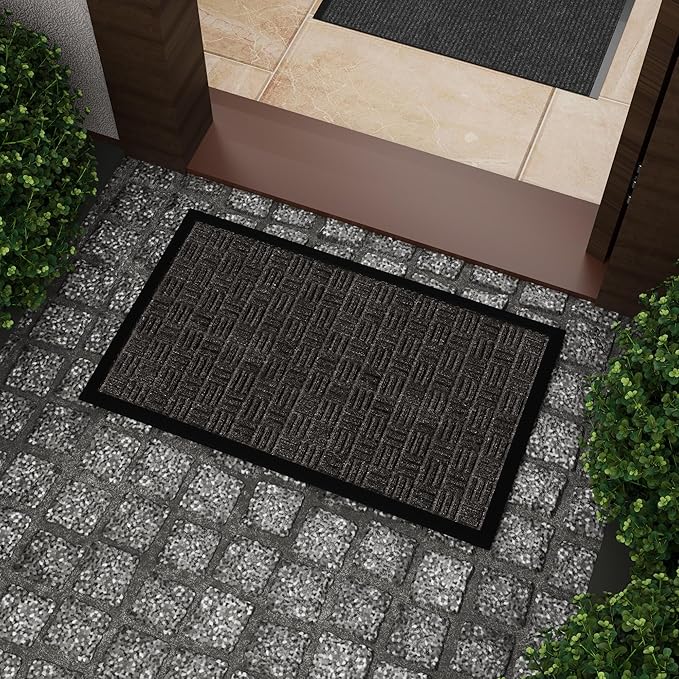 Sweet Home Stores Indoor/Outdoor Rug Ribbed Waterproof Design Multi-Purpose Rubber Mat, Perfect for Kitchens, Entryways, Living Rooms, Office, 18" x 30", Charcoal