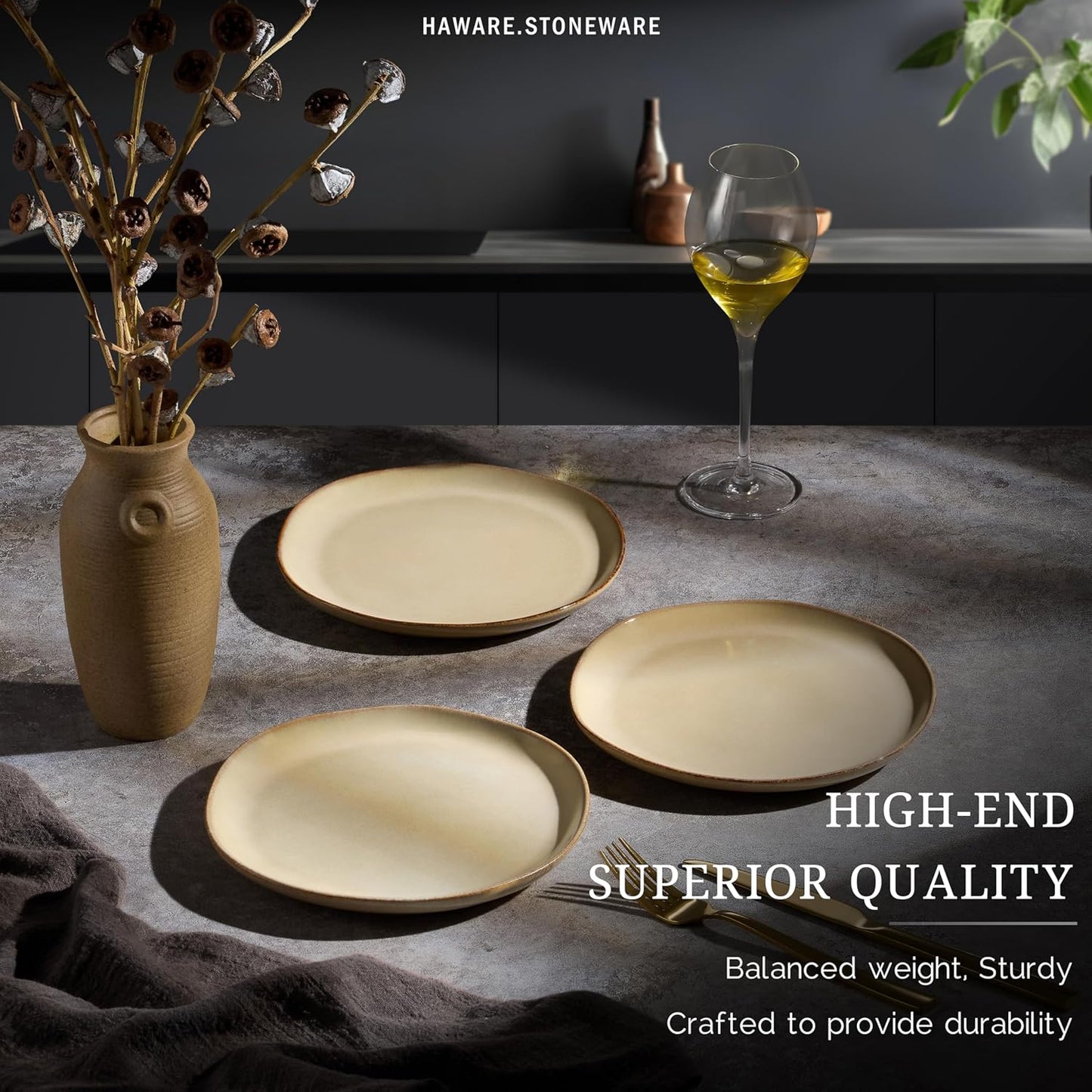HaWare Stoneware Salad Plates Set of 6, 7.9” Heavy Duty Ceramic Plates, Reactive Glaze Dinnerware for Home Restaurant, Chip and Scratch Resistant, Microwave and Dishwasher Safe, Reactive Sandy Khaki