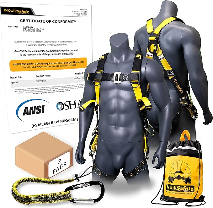 KwikSafety - Charlotte, NC - SUPERCELL Safety Harness [2 PACK] Premium Shoulder Padding ANSI OSHA Full Body Fall Protectio...