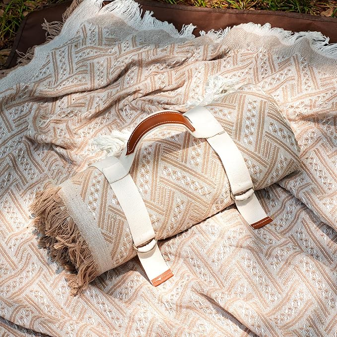 Genovega 2 in 1 Extra Large Outdoor Picnic Blanket Waterproof Woven Boho Mat Giant Beach Towel Travel Essential Yoga Acces...