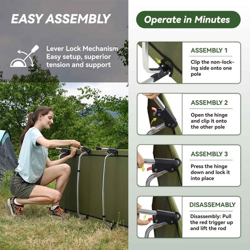 MARCHWAY Lightweight Folding Tent Camping Cot Bed with Lever Lock, Easy Setup Portable Compact for Outdoor Travel, Hunting, Hiking, Motorcycling, Support 330Lbs (Army Green)