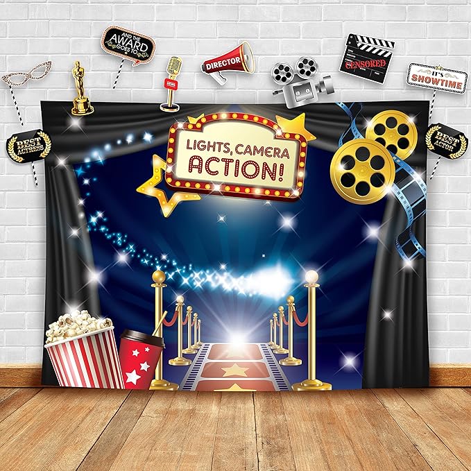 Hollywood - Movie Theme Photography Backdrop and Studio Props DIY Kit. Great as Dress-up and Awards Night Ceremony Photo B...