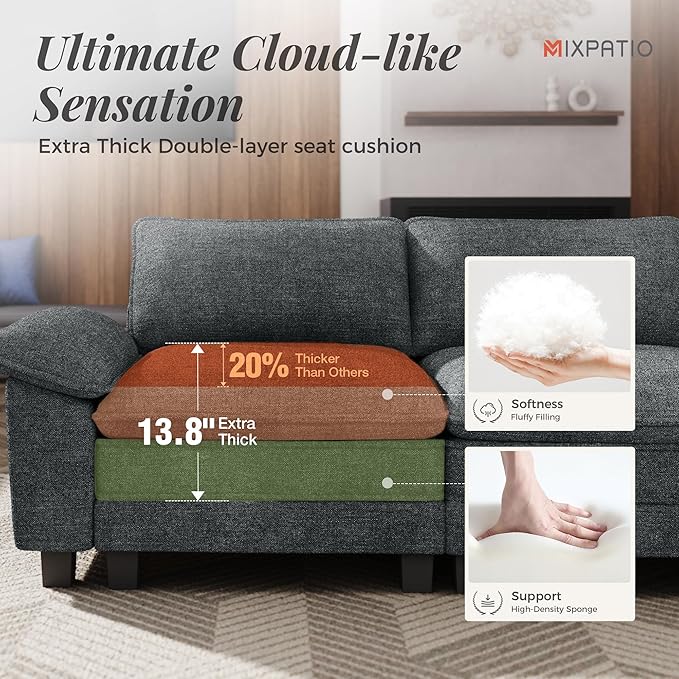 MIXPATIO 157-Inch L Shaped Sectional Sofa with Cloud Cushions, Deep Seat Modular Couch Set w/ 5 Seats & 1 Ottomans, Removable Arms, Plush Chenille Upholstery for Living Room, Apartment - Cyan