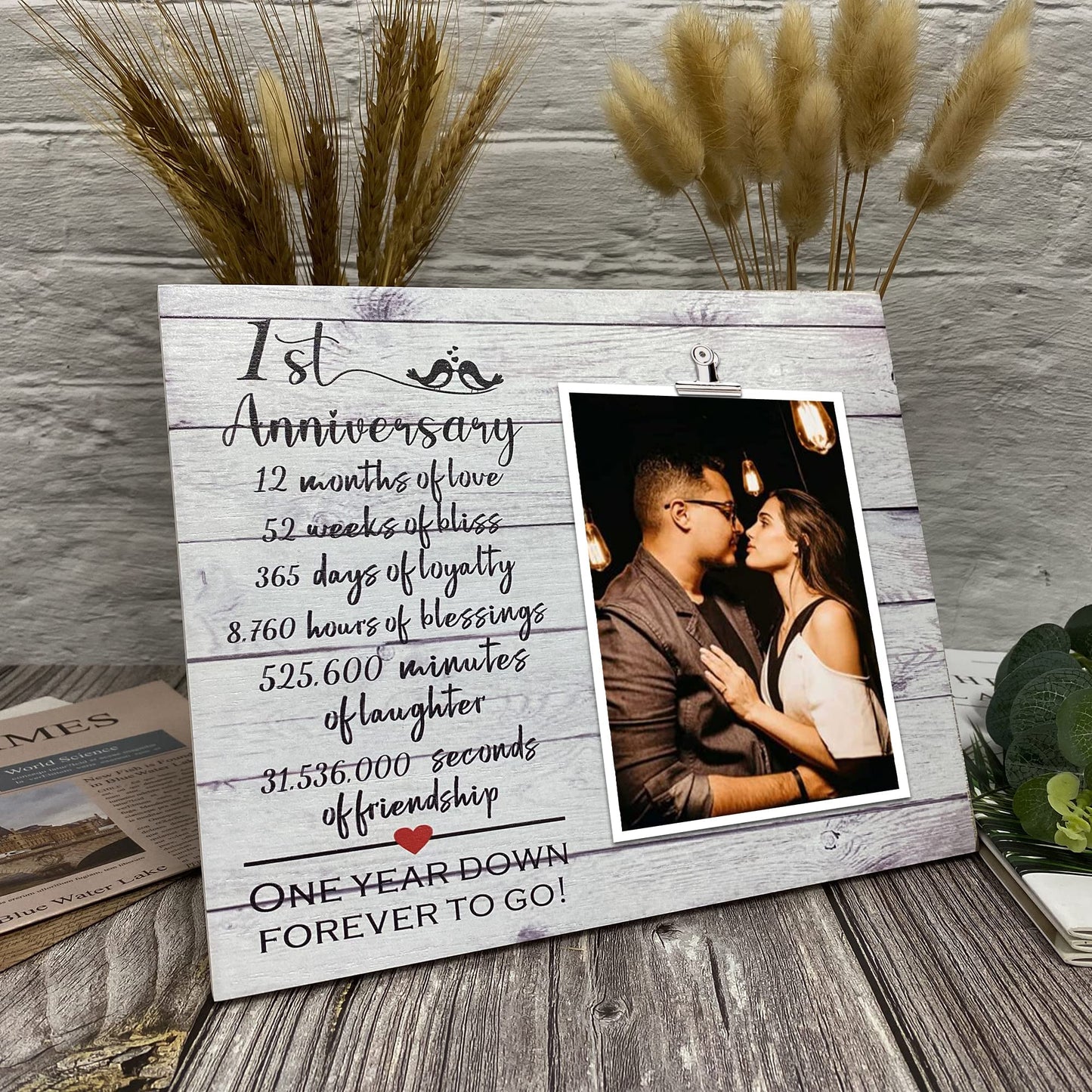 1 Year Anniversary Picture Frame Gifts for Couple, 1st Anniversary Frame for Her Him, One Year Anniversary Wedding Gifts for Wife Husband, First Year Anniversary Present for Girlfriend Boyfriend