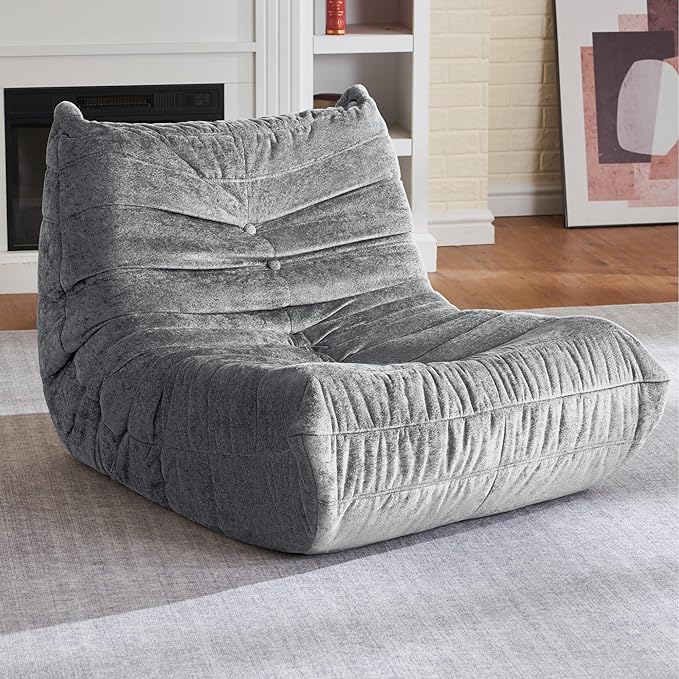 HABUTWAY Bean Bag Chair, Giant Bean Bag Chairs for Adults, Bean Bag Sofa with Filler Faux Fur, Memory Foam Bean Bag Couches Fireside Lazy Sofa for Living Room, Bedroom, Office (Light Grey)