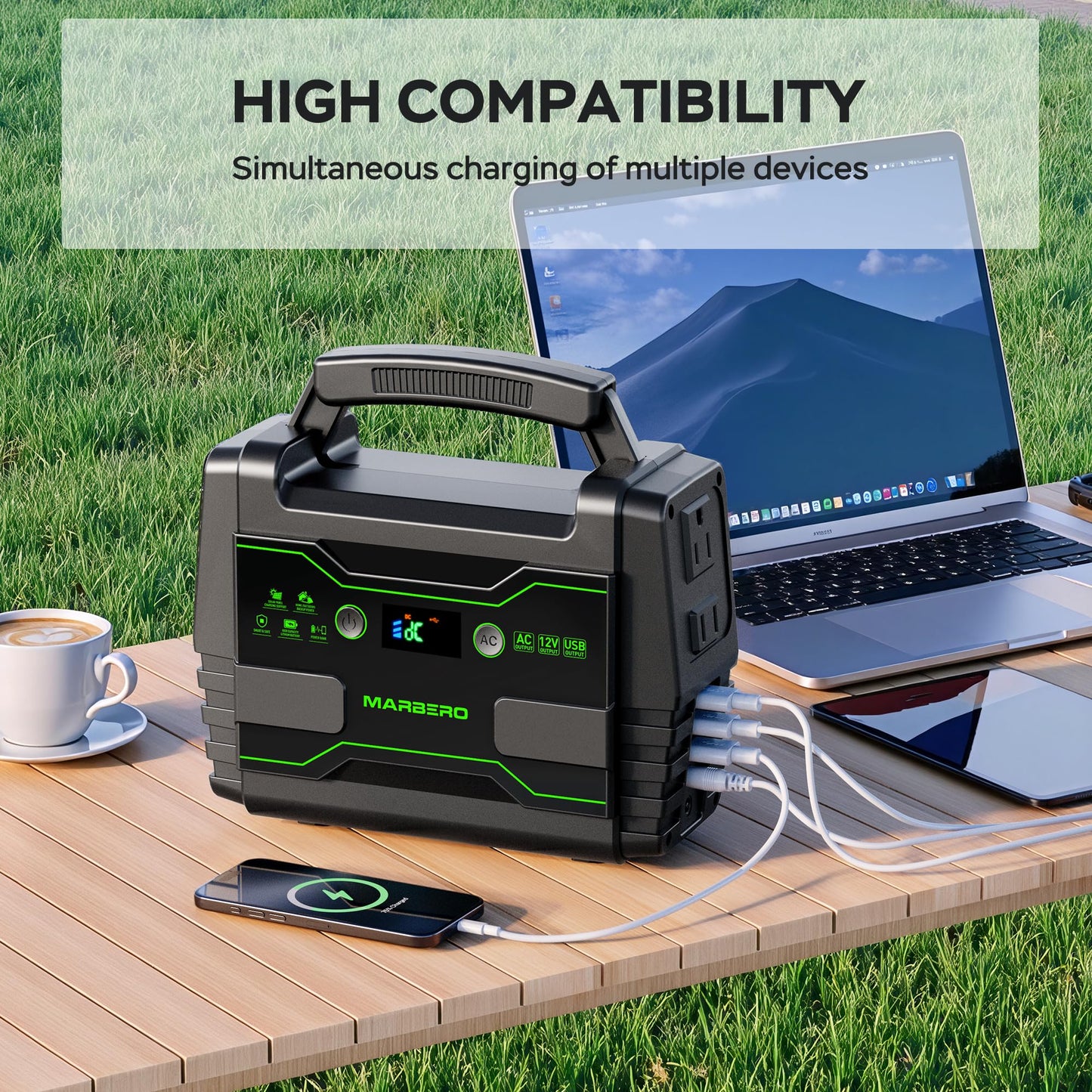 Marbero Portable Power Station 155Wh Camping Solar Generator 100W With Ac Dc And Usb Outputs Led Fast Charge For Outdoor Adventu