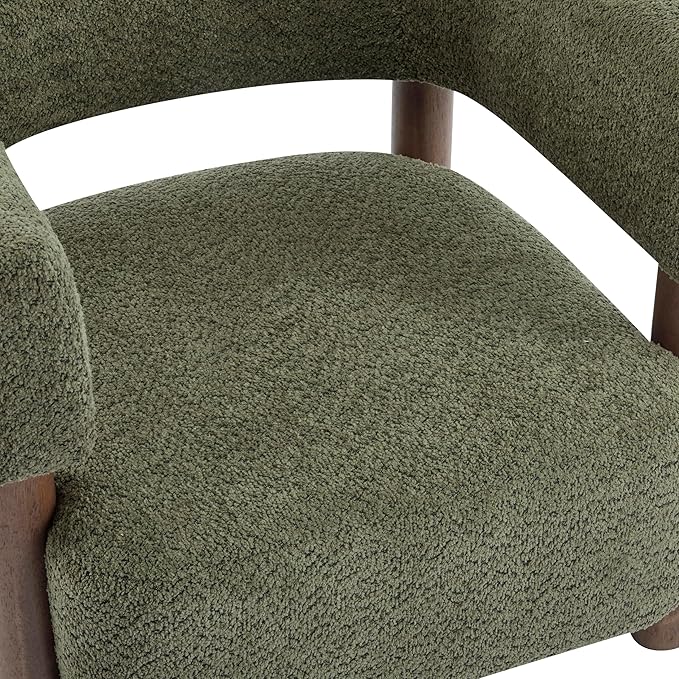 Christopher Knight Home Carly Low Profile Accent Chair, Round Backrest Side Chair, Living Room Armchair with Boucle Fabric Cushion,Comfy Reading Chair for Bedroom,Wooden Single Lounge Sofa,Olive Green