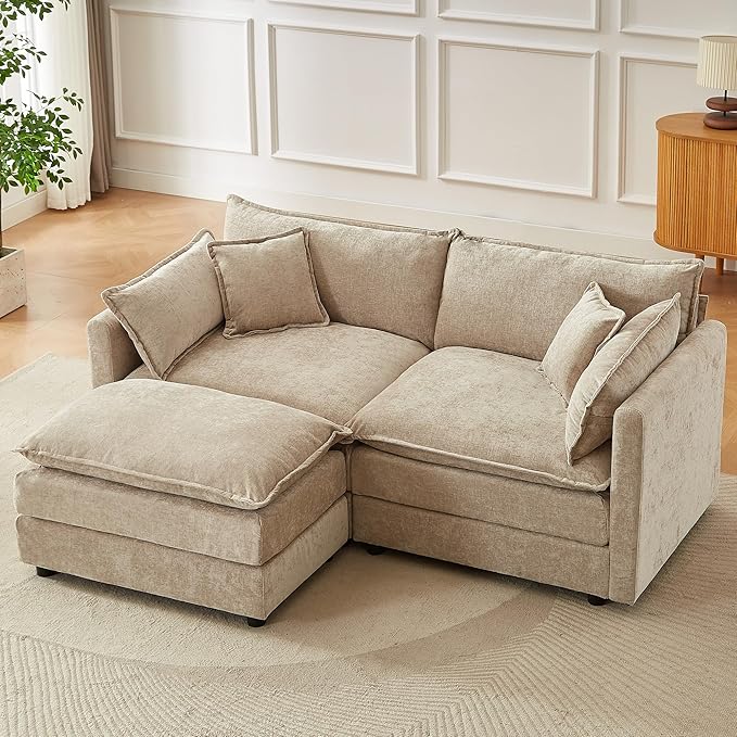saows Modular Sectional Sofa, 77 Inch L Shaped Couch Set with Armrests, 2-Seater Comfy Cloud Couches for Living Room Apartment, Coffee