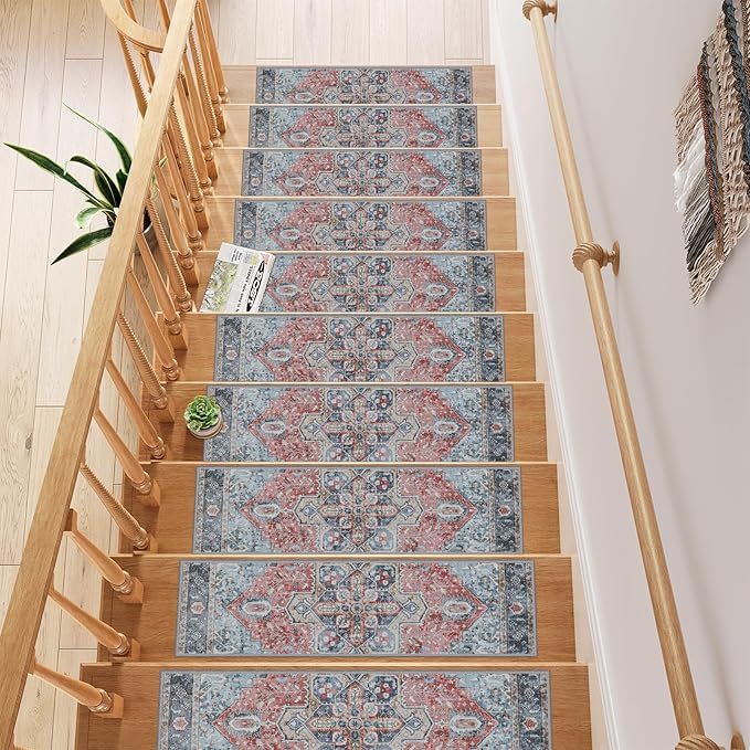 OJIA Non-Slip Stair Treads for Wooden Steps 30"x8" Indoor Stair Runner 15PCS Residue-Free Rubber Backed Carpet Stair Treads Staircase Step Treads Soft Stair Rugs Mats for Kids and Dogs