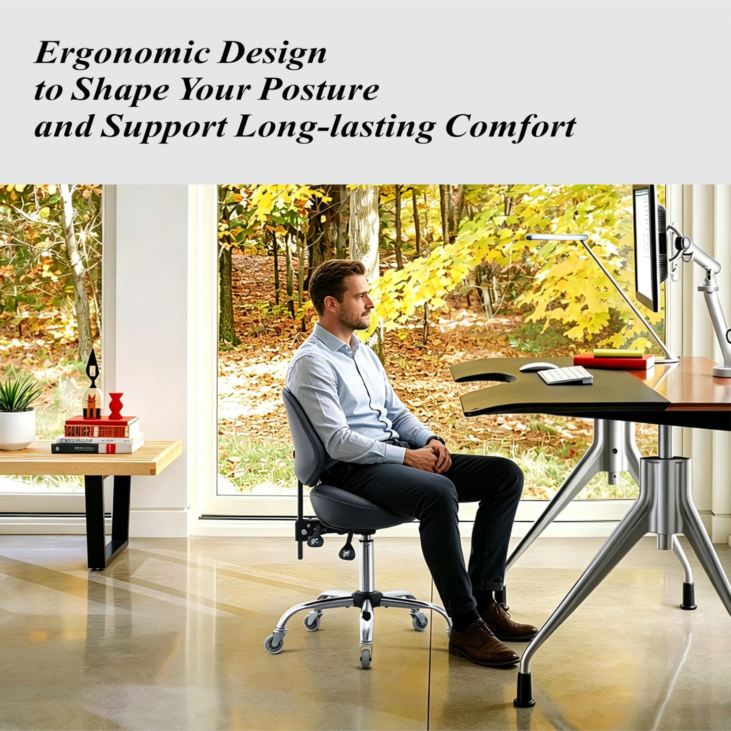 Saddle Stool with Adjustable Lumbar Support - Heavy Duty 400LB Hydraulic Rolling Stool Chair with Backrest, 19"-25" Height Adjustable with Quiet Wheels for Salon, Dental, Tattoo, Massage, Home Office