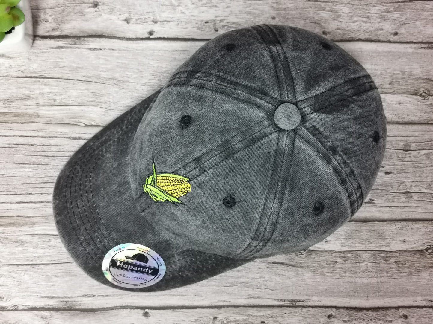Hepandy Corn Hat Gifts, Embroidered Baseball Cap for Women Men, Embroidery Washed Black Outdoor Adjustable Hat, Cotton Snapback Dad Hat