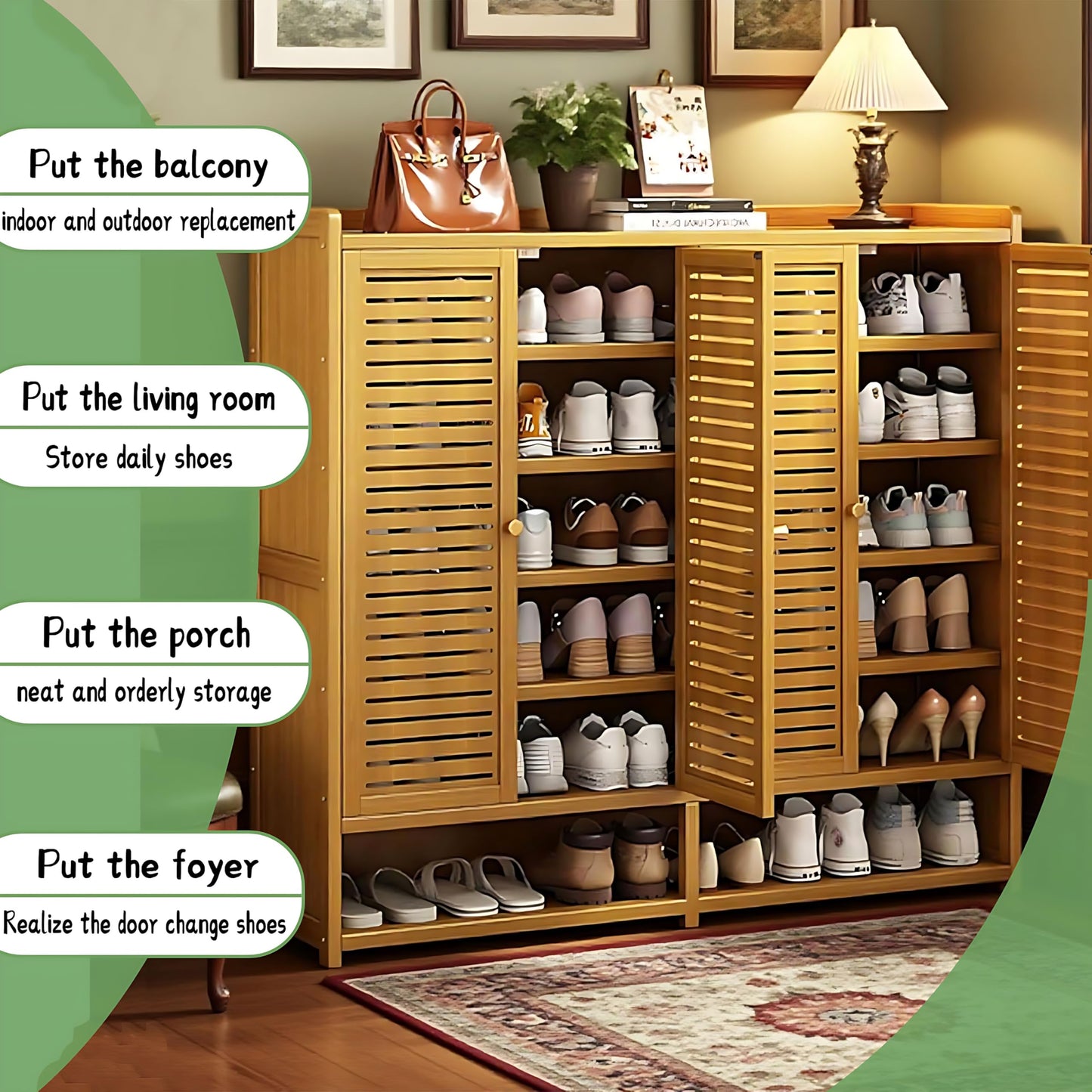 famlycokli 7-Tier Bamboo Shoe Storage Cabinet for Entryway, Shoe Cabinet with Shutter Doors, 36-40 Pairs Freestanding Shoe Rack Organizer, Shoe Organizer with Adjustable Shelves for Hallway, Closet