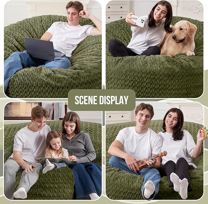 5FT Bean Bag Chair,Giant Bean Bag Chairs for Adults,Big Bean Bags with Memory Foam Filled, Large Beanbag Chairs with Chevron Plush Cover-Green