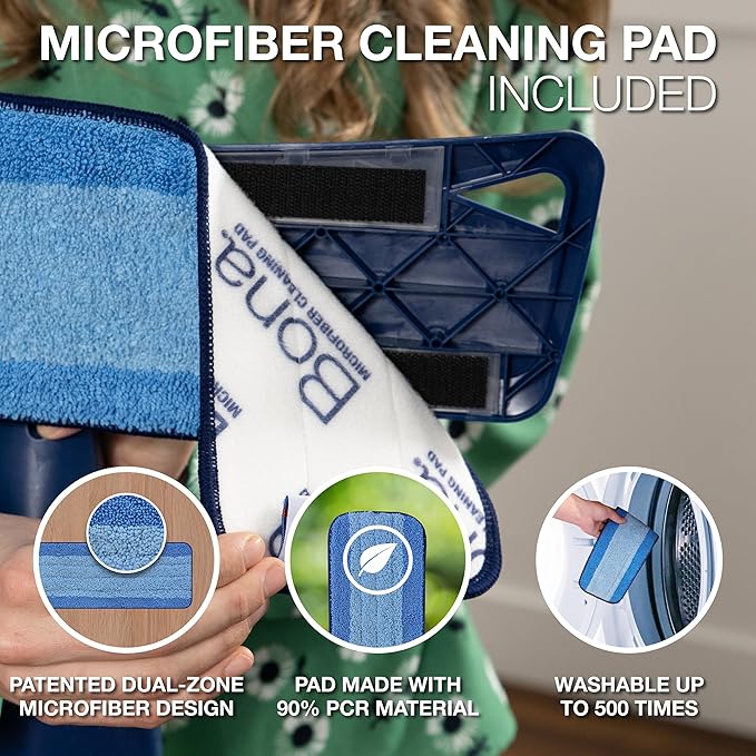 Bona Premium Motion Multi-Surface Floor Spray Mop - Includes Multi-Surface Floor Cleaning Solution and Machine Washable Microfiber Cleaning Pad - Spray Mop for Stone, Tile, Laminate, and Vinyl Floors