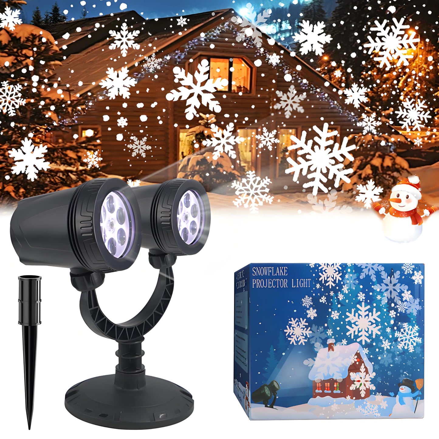 ‎LILNIAGY Christmas Double Head Snowflake Projection Lights, Outdoor LED Christmas Lights IP65 Waterproof, Rotating Snow Lamp Brighter LED Landscape for Xmas Holiday Party Decoration