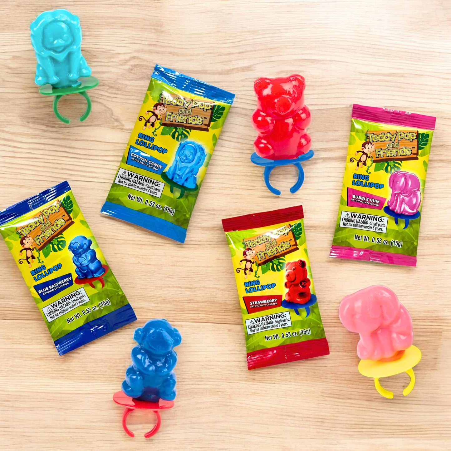 Teddy Pop & Friends Ring Lollipops 30 Count Candy 4 Flavor Variety Bundle Pack Individually Wrapped, Wearable Treats for Kids Parties, Gifts, & Goody Bags