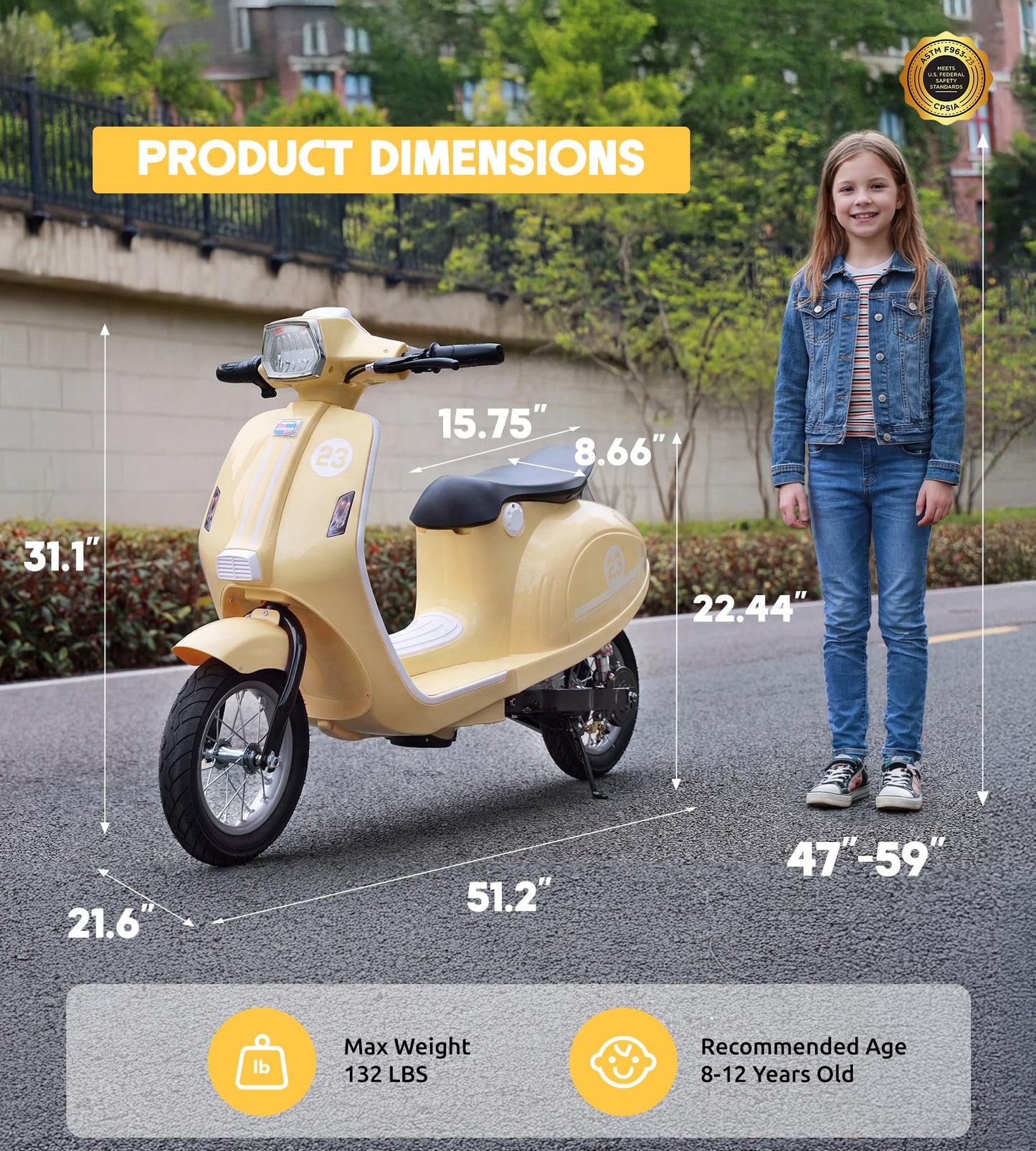 Kids Motorcycle, 2 Wheel Electric Motorcycle for Girls Ages 8-12, 24V Ride on Toys with Music, Story, Headlight, 3 Speed Options, Up to 60min Ride Time, for Riders up to 143 lbs, Easy Assemble, Yellow