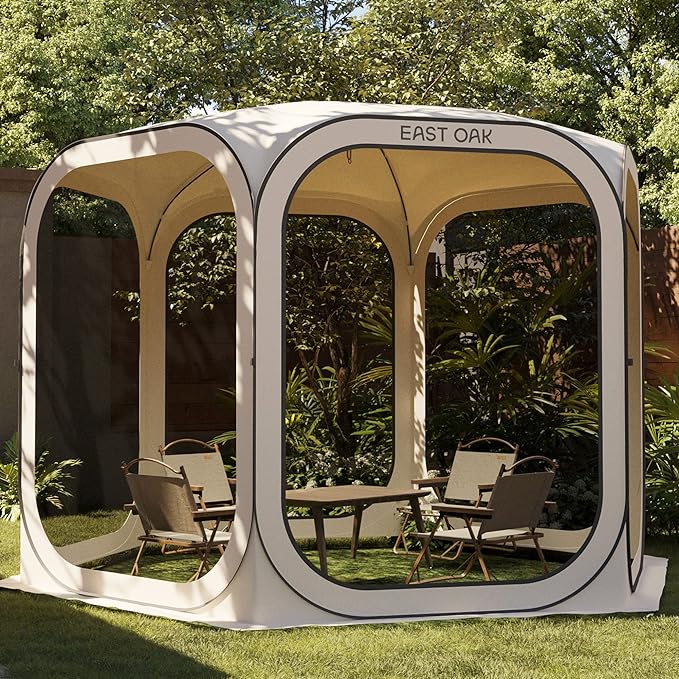 East Oak Screen House Tent Pop-Up, Portable Screen Room Canopy Instant Screen Tent 10 x 10 FT with Carry Bag for Patio, Ba...