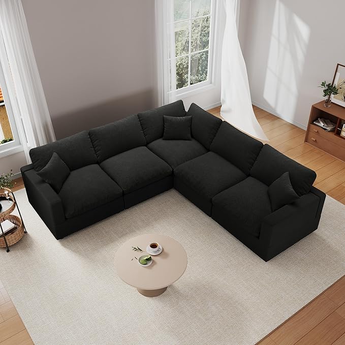 Cloud Couch Modular Sectional Sofa, 95.4" 5-Seater Corner Sectional Couches for Living Room, Convertible Cloud Sofa, Down Filled Wide&Deep Seat, Removable Washable Cushion Cover&Backrest Pillow Cover