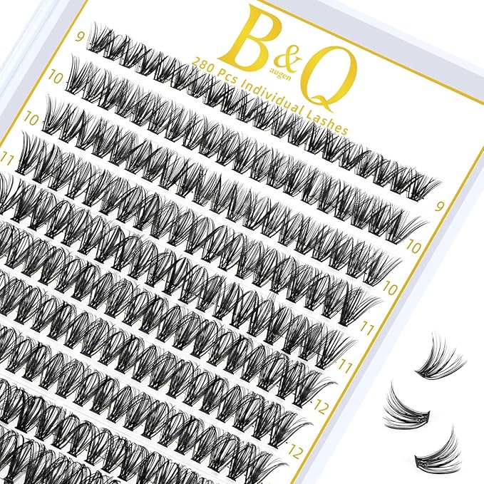 B&Q Lash Clusters 280PCS Natural Eyelash Clusters 40D D 9-16mm Individual Lash Wispy Eyelash Extension with Soft Thin Band Classic Look Pestañas Postizas Comfortable DIY at Home(40D-D-9-16mm)