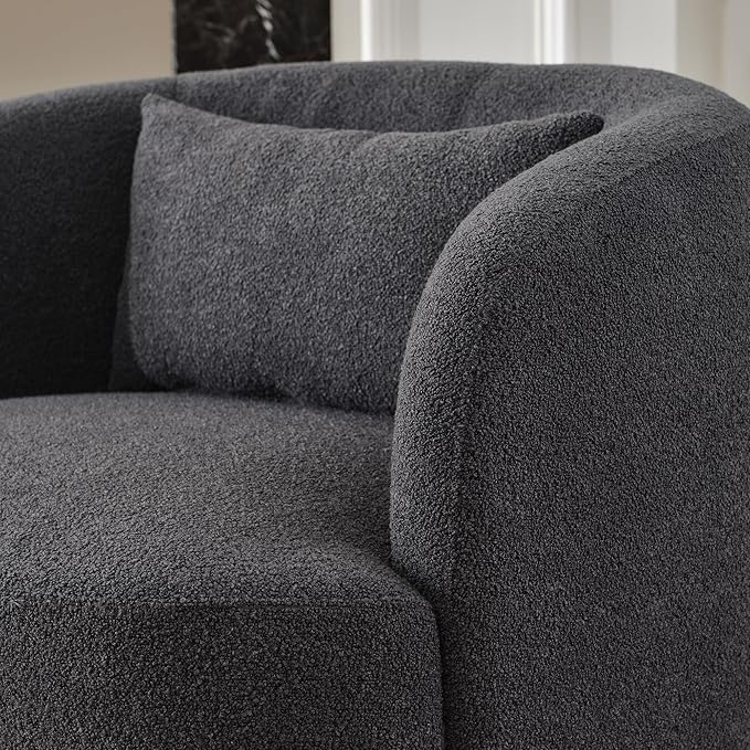 KINWELL 34" Wide Boucle Swivel Barrel Chairs Set of 2, No Assembly Round Upholstered Armchairs Accent Chairs Single Sofa Chair with Toss Pillow for Living Room and Bedroom, Dark Grey