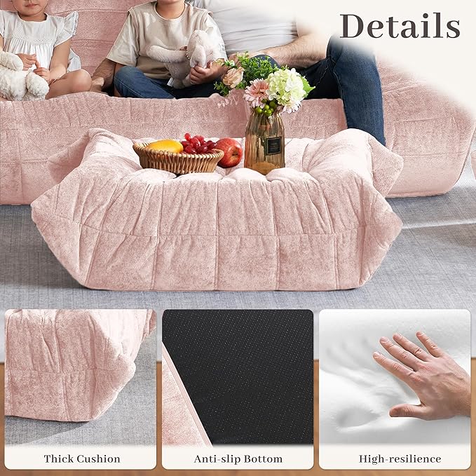 HABUTWAY Bean Bag Ottoman,Foot Rest,Fireside Chair Memory Foam Lazy Bean Bag Sofa for Living Room,Bedroom,Dorm,Office (Ottoman-Pink)