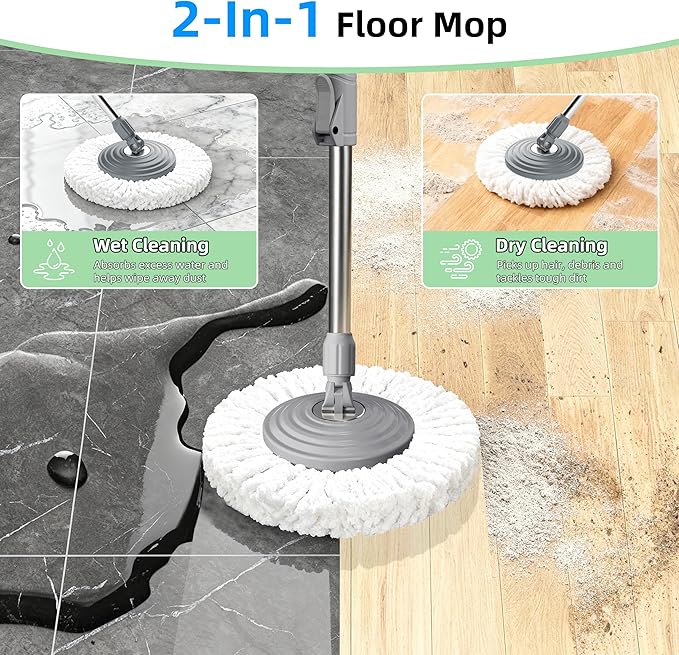 2025 Upgraded Gen 2 Spin Mop and Bucket Set with 4 Swivel Wheels for Easy Rolling, Separates Clean & Dirty Water, Floor Mop with 6 Washable Mop Heads for Wood, Tile, Vinyl, Baseboards - Pink