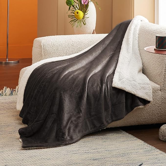 Bedsure GentleSoft Sherpa Fleece Throw Blanket for Couch - Thick and Warm Throw for Women and Men, Soft Fuzzy Plush Blanket for Winter, Non-Heated, Brown, 50x60 Inches