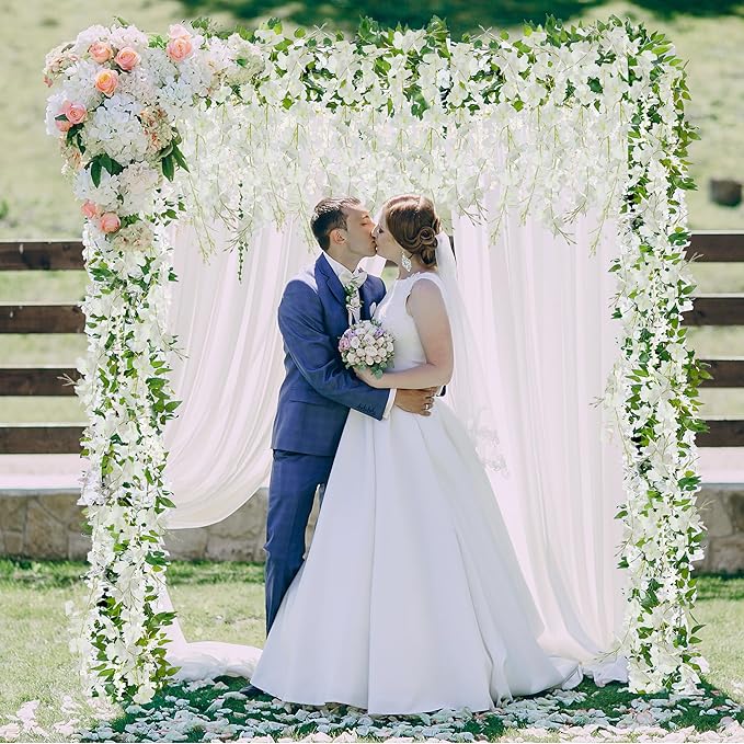 Sggvecsy 6Pcs Wisteria Garland Artificial Flowers Garland Fake Hanging Wisteria Vines Rattan Silk Hanging Flower Vines for Home Garden Outdoor Wedding Arch Party Ceremony Total 35.4Ft (White)