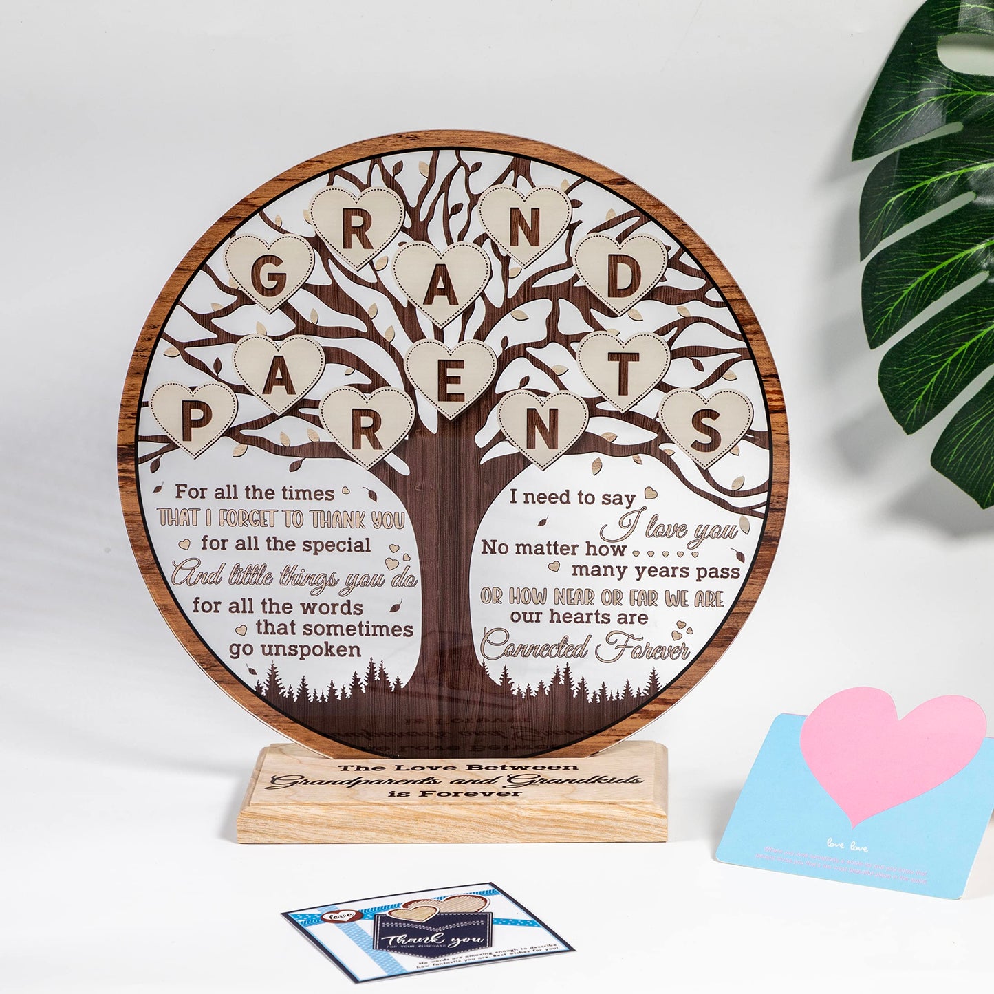 CEZII Grandparents Gift from Grandkids, Grandparents Round Acrylic Sign w/Stand, Love Between Grandparents & Grandchildren Clear Sign, Thank You Grandparents Gifts, Gift for Grandma Grandpa Again