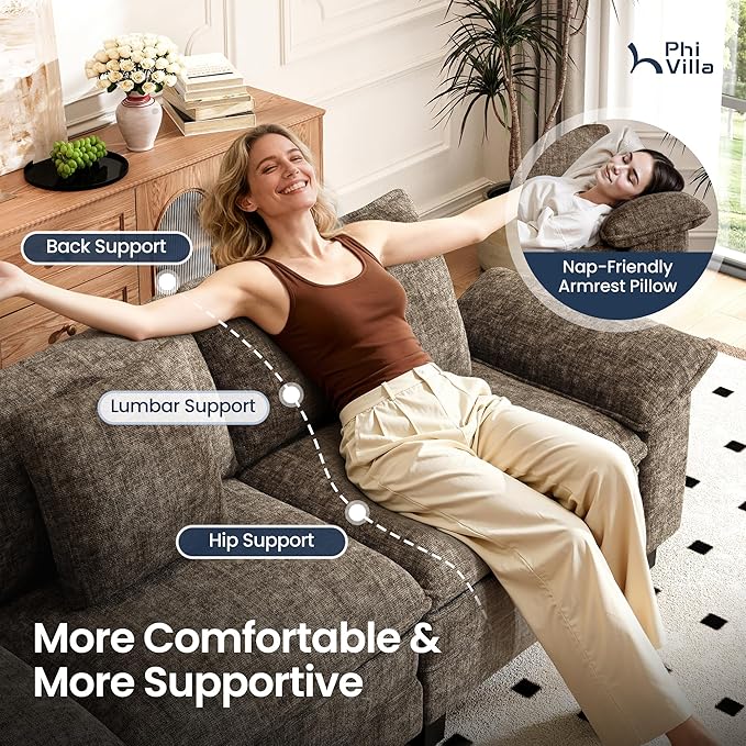 PHI VILLA Cloud Modular Couches Sets, 3 Pieces Large Sectional Sofa Set with Loveseats & Single Sofa, 6-Seater Upholstered Couch for Living Room, Chenille Fabric, Taupe