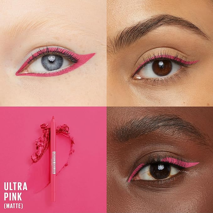 MAYBELLINE New York Tattoo Studio Long-Lasting Sharpenable Eyeliner Pencil, Glide on Smooth Gel Pigments with 36 Hour Wear, Waterproof Ultra Pink 0.04 oz